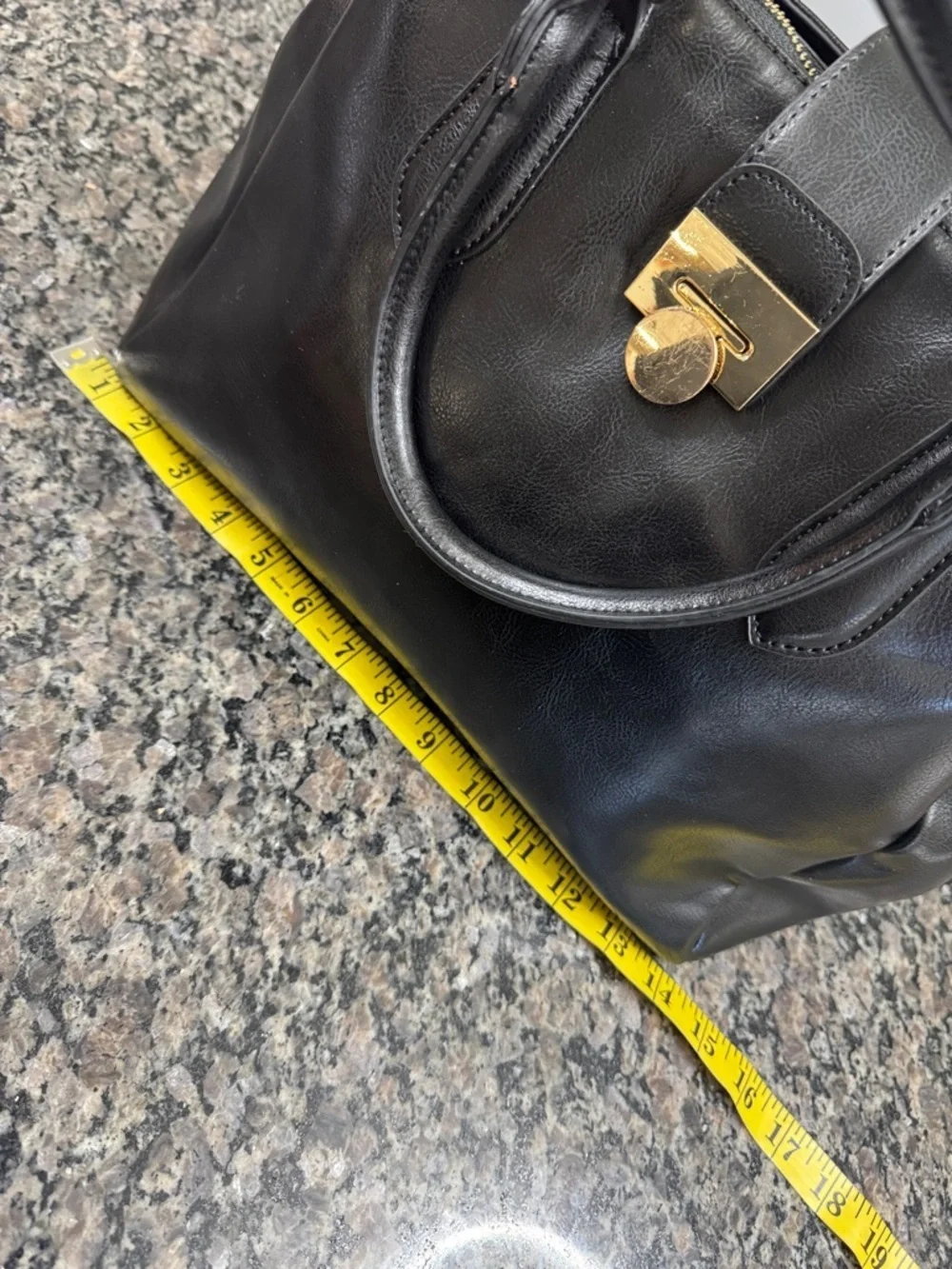 Women's Black Leather Satchel with Gold-Tone Lock and crossbody strap EUC